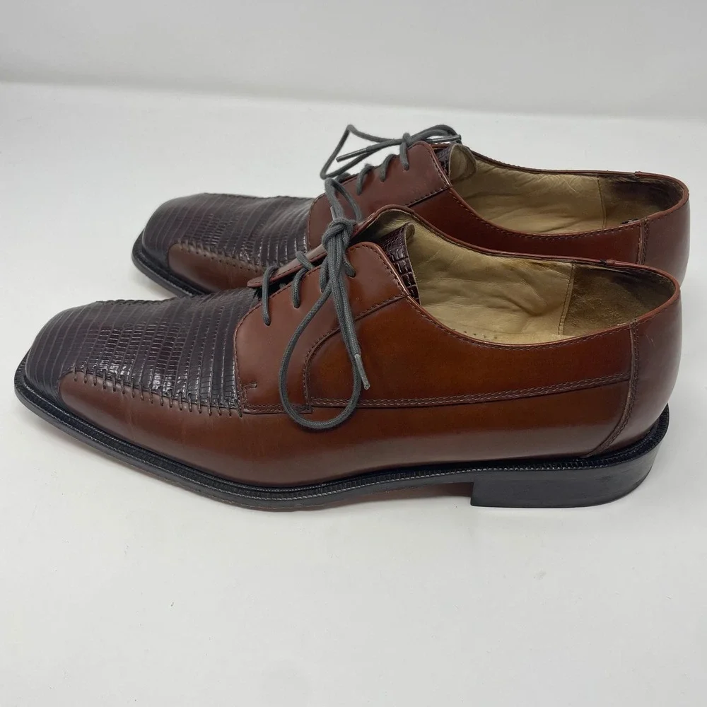 Florsheim Barletta Mens 11.5 D Brown Lizard Embossed Leather Square Toe Oxfords